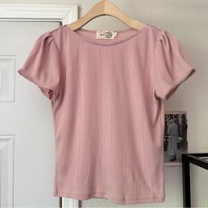 Soft Pink Women's Knit Short Sleeve Blouse